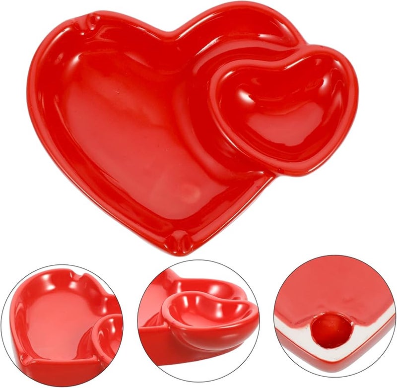 منفضة سجائر خزفية على شكل قلب، محمولة وسهلة التنظيف، بتصميم أحمر للحب للمنزل والمكتب والبار - Image 5